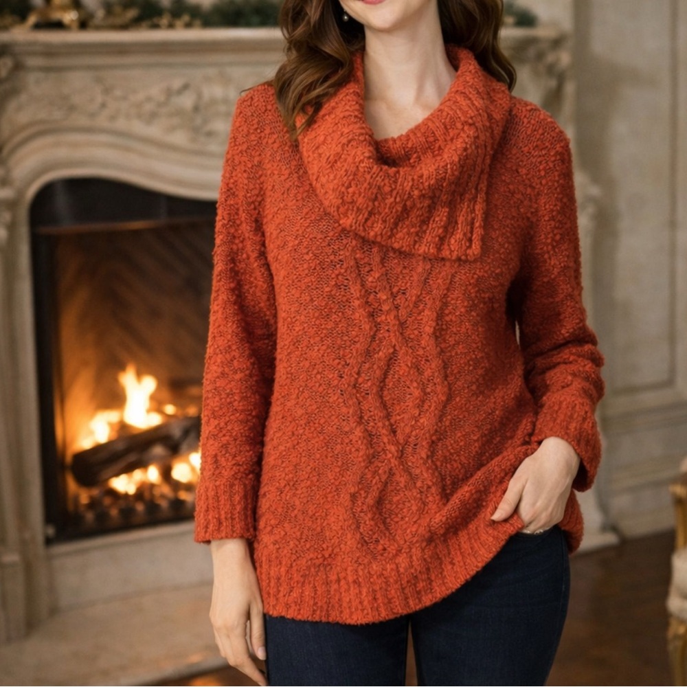 Anthropologie MOTH Sweater Orange Specks S Small Thick Cotton Pullover Buttons